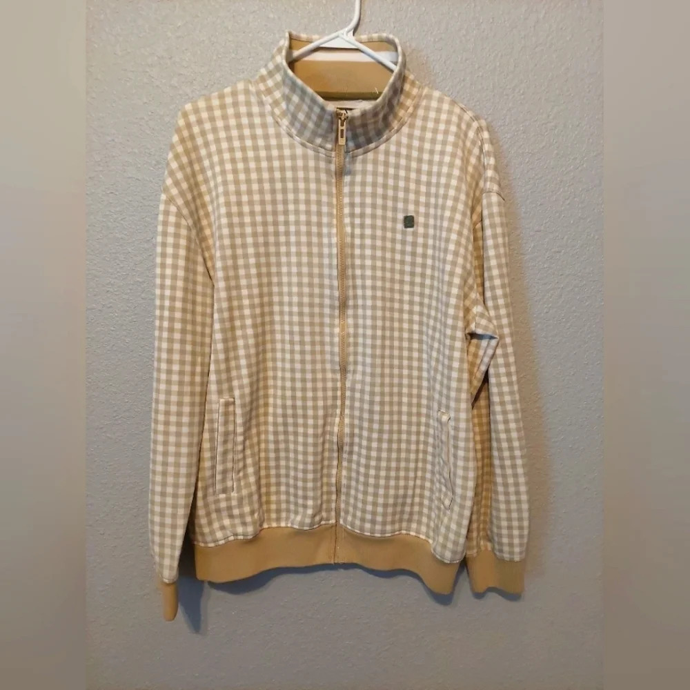 Ecko Unlimited Mens L Tan/white Zip up Gingham Buffalo Check lightweight jacket